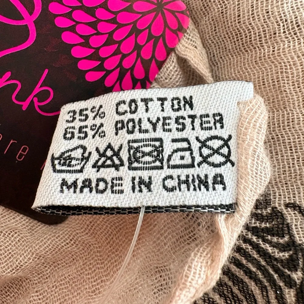 NWT Tickled Pink Black & Tan Zebra Print Wrap Scarf Size 27”x 76” - Picture 9 of 10